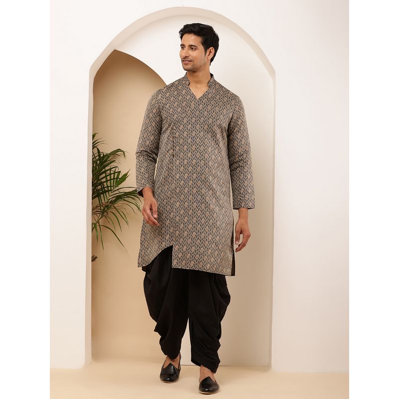 MULTI SHADES Men Weaving Design Straight Grey Kurta with Dhoti Pant (XS)