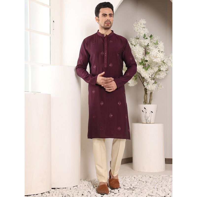 MULTI SHADES Men Straight Viscose Silk Purple Kurta with Pyjama (XS)