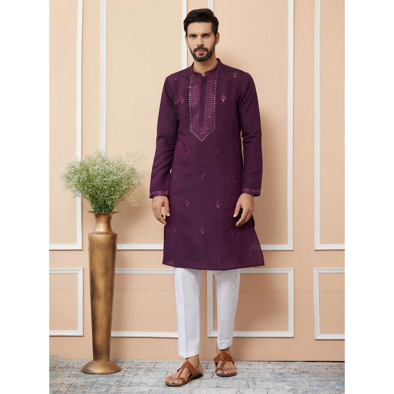 MULTI SHADES Men Straight Viscose Silk Purple Kurta with Pyjama (XS)