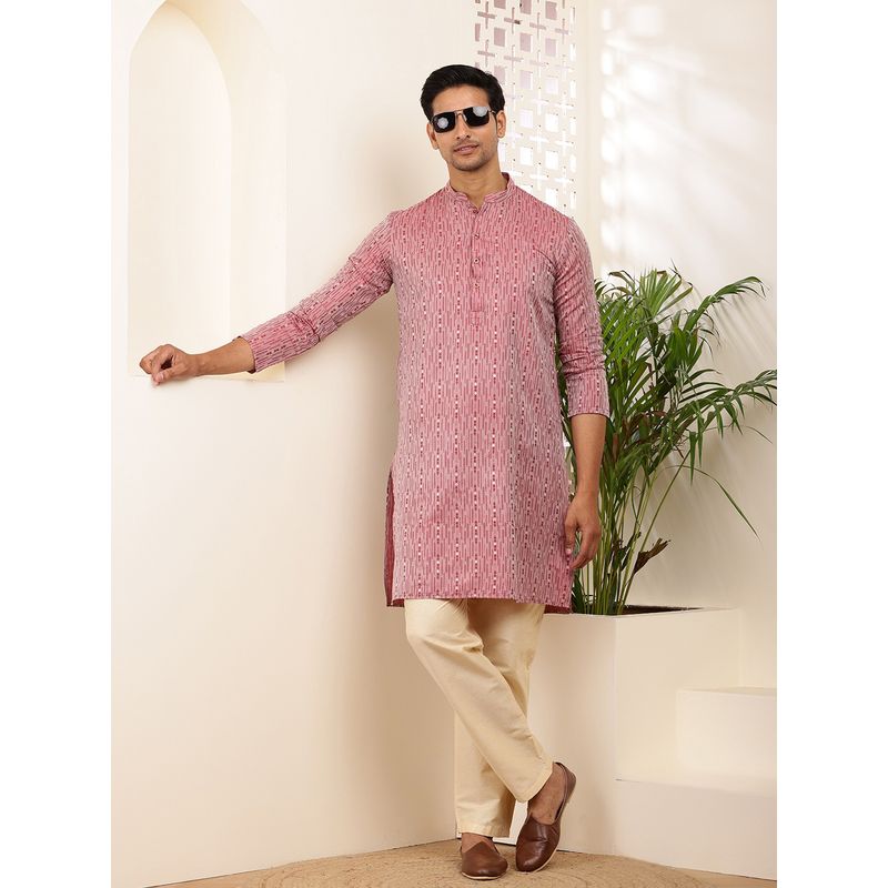 MULTI SHADES Men Straight Pink Kurta with Pyjama (XS)