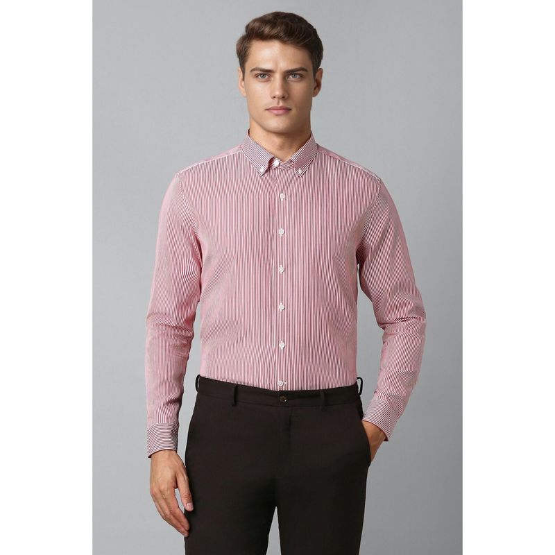 Louis Philippe Men Red Slim Fit Stripe Full Sleeves Formal Shirt (42)