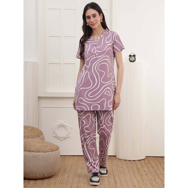 Kanvin Women Pink Printed Top and Pyjama (M)
