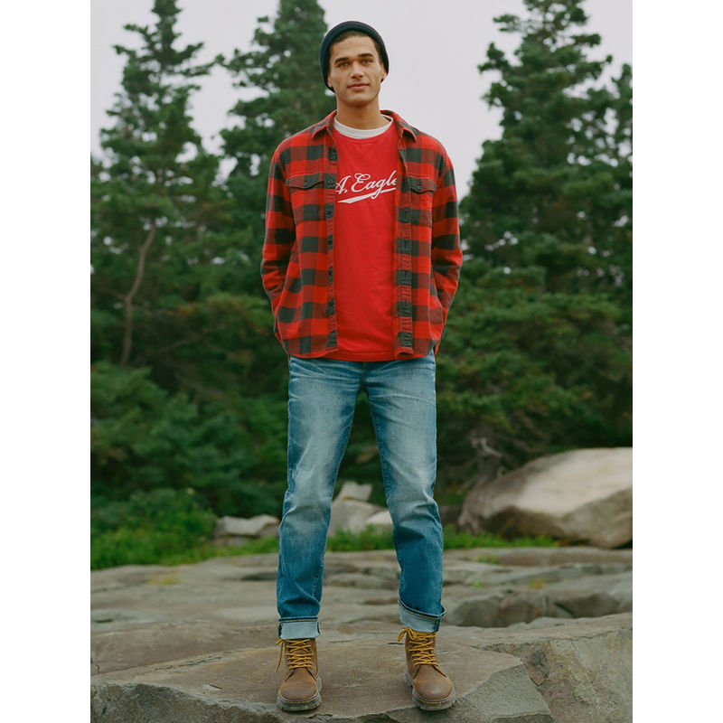 American Eagle Mens Red Super Soft Long-Sleeve Graphic T-Shirt (M)