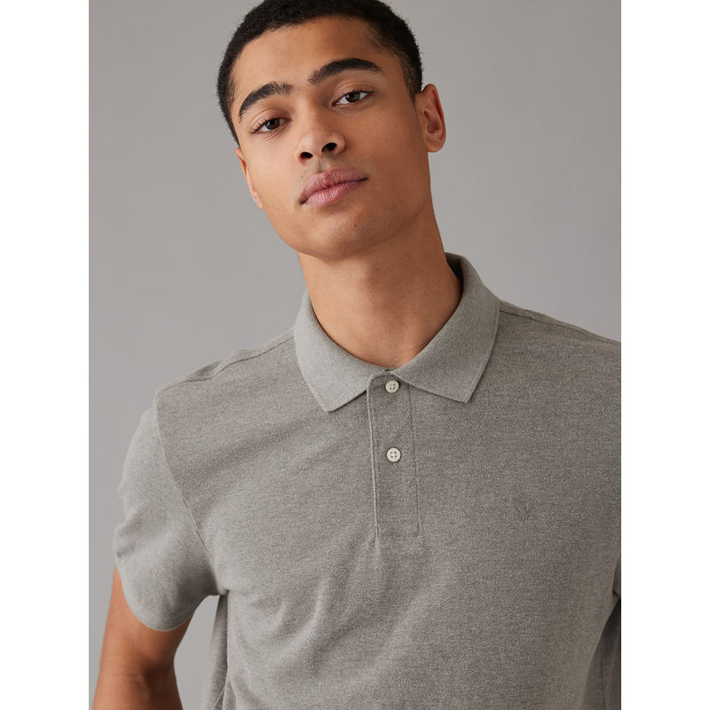 American Eagle Men Grey Legend Pique Polo T-Shirt (S)