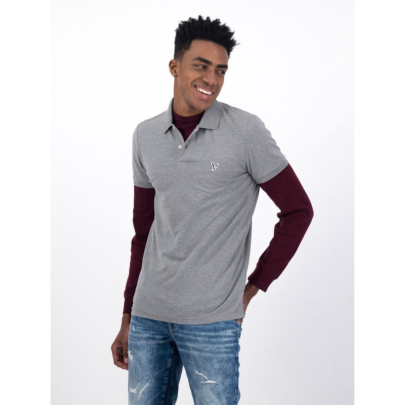 American Eagle Men Grey Slim Flex Polo Shirt (XL)