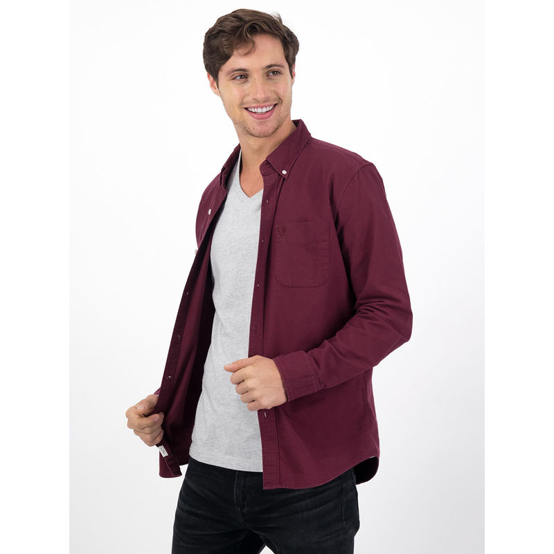 American Eagle Men Maroon Slim Fit Oxford Button-Up Shirt (L)