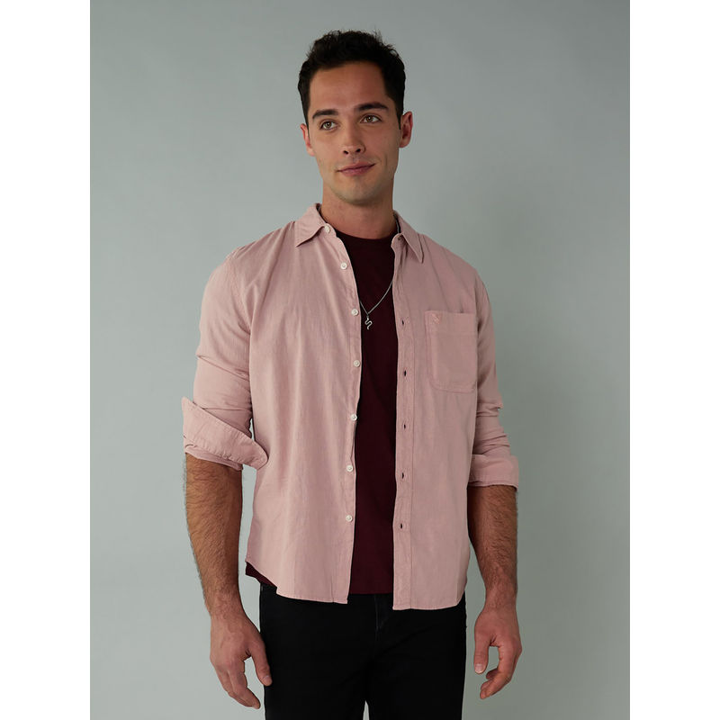 American Eagle Men Pink Full Sleeves Solid Shirt (2XL)