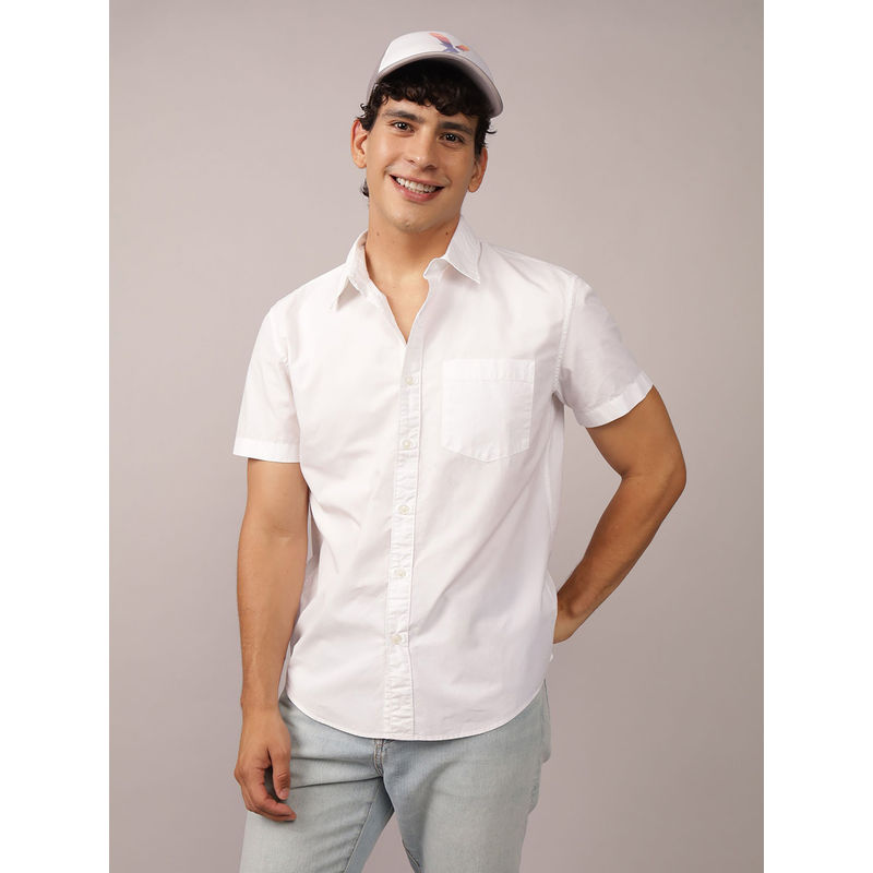 American Eagle Men White Poolside Button-Up Shirt (XL)