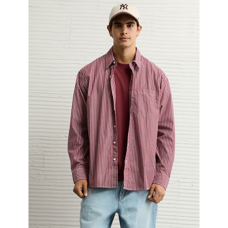 American Eagle Men Maroon Ae Everyday Relaxed Fit Poplin Shirt (S)