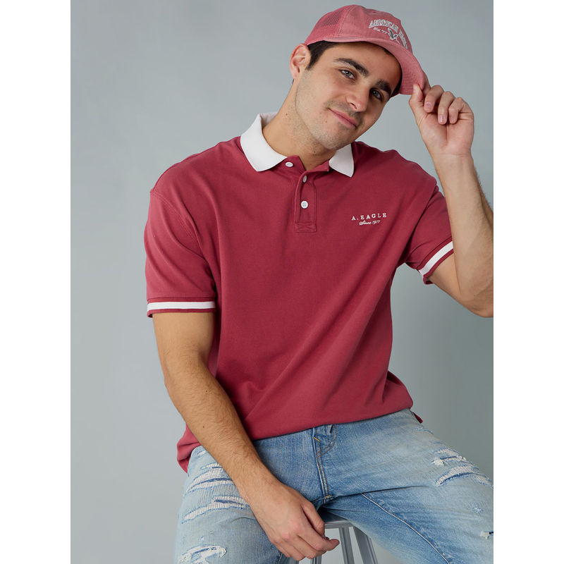 American Eagle Red Ae Logo Rugby Polo T-Shirt (XS)