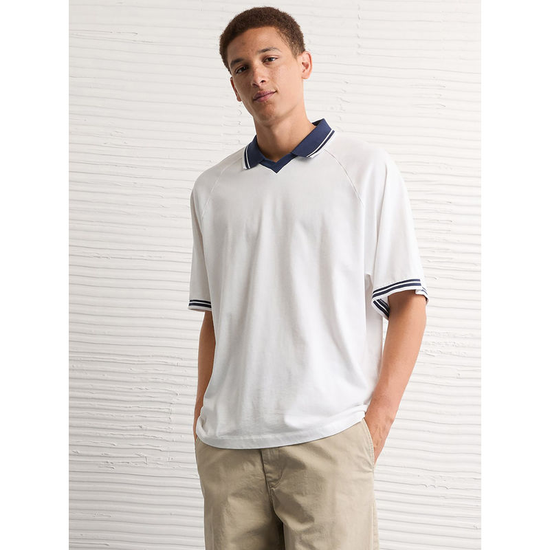 American Eagle White Ae Soccer Polo Shirt (L)