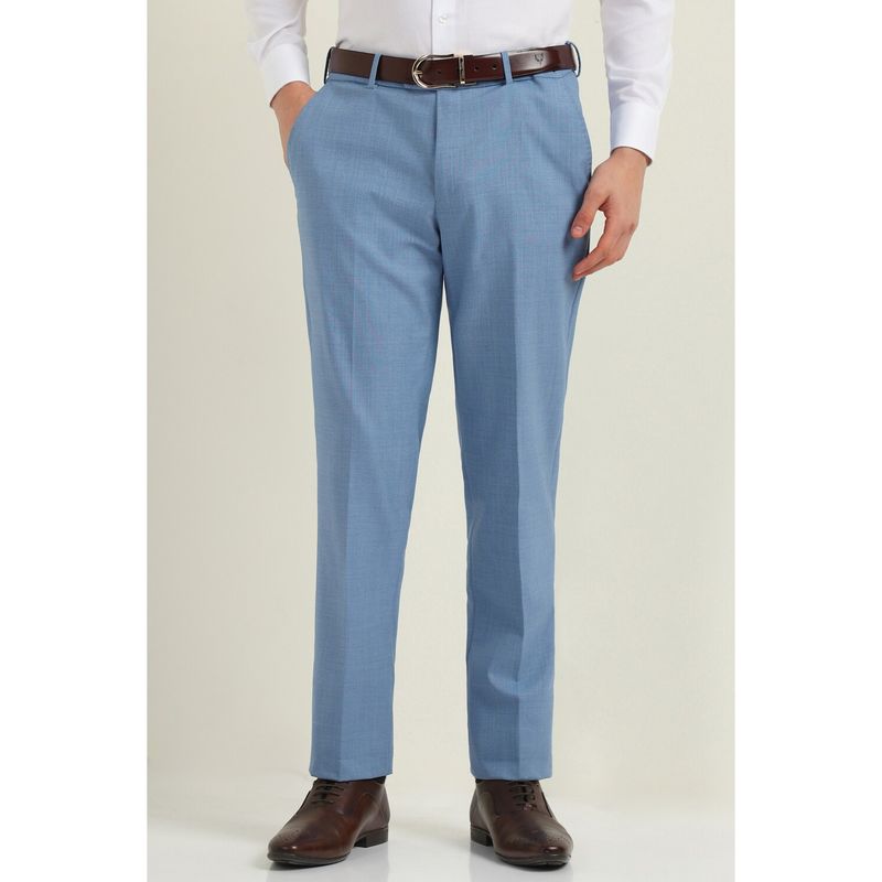 Allen Solly Men Blue Slim Fit Textured Formal Trousers (32)