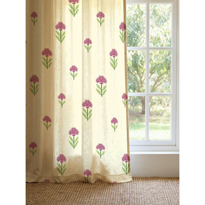 Urban Space Aster Pink Cotton 2 Curtains (5 Feet)