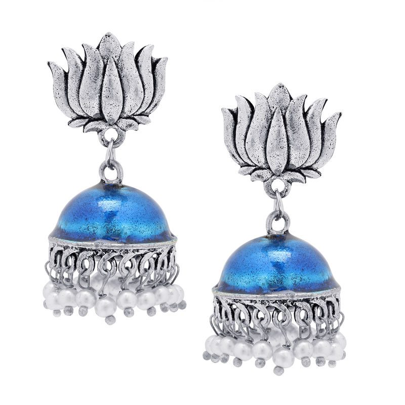 Asmitta Lotus Design Meenakari Oxidised German Silver Jhumka jhumki Earrings