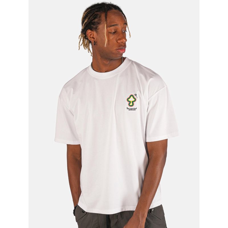 BOTABOCHI White Mens T-Shirt with Contrast Print Half Sleeve T-Shirt (M)