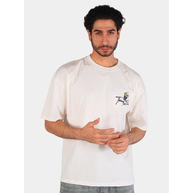 BOTABOCHI White Mens Coffee Printed Half Sleeve T-Shirt (M)