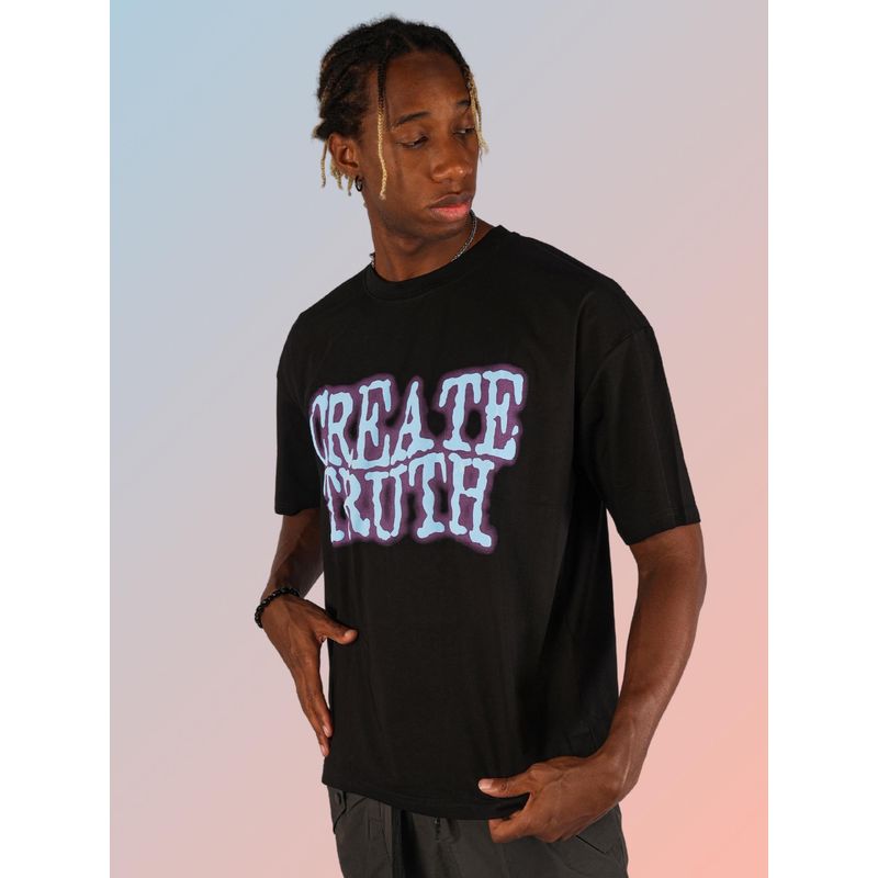BOTABOCHI Black Mens Create Truth Printed Half Sleeve T-Shirt (M)