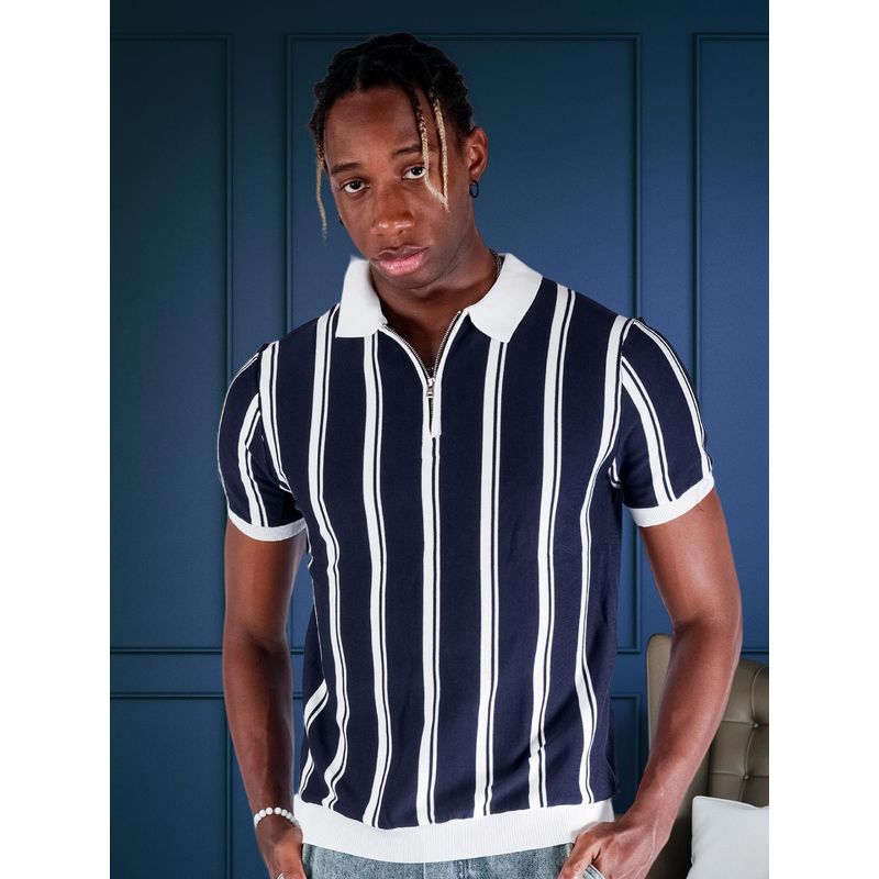 BOTABOCHI Blue Mens Fine Knit Line Half Sleeve Polo T-Shirt (2XL)