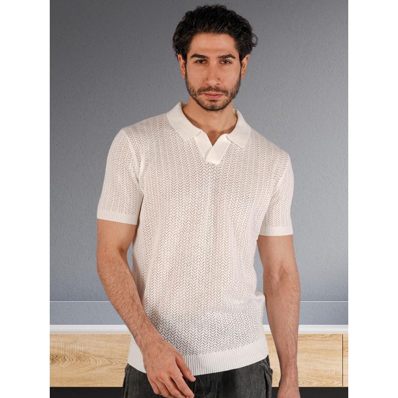 BOTABOCHI White Mens Bb Contrast Collar Knit Polo T-Shirt (M)
