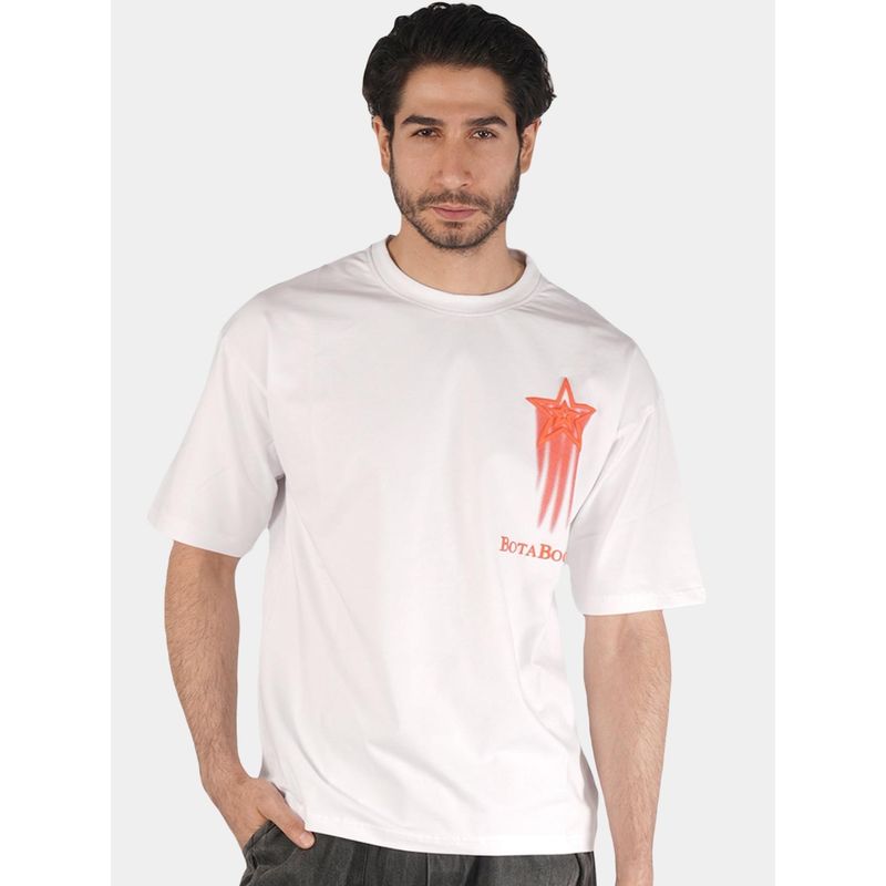BOTABOCHI White Mens Glow Galaxy T-Shirt Half Sleeve T-Shirt (M)