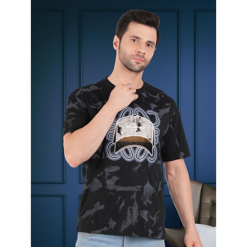 BOTABOCHI Black Mens Faded Rugged T-Shirt Half Sleeve T-Shirt (M)