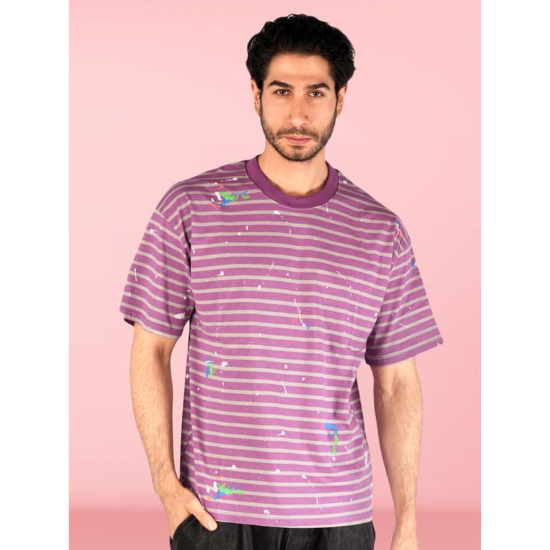 BOTABOCHI Purple Mens Colour Splash Half Sleeve T-Shirt (M)