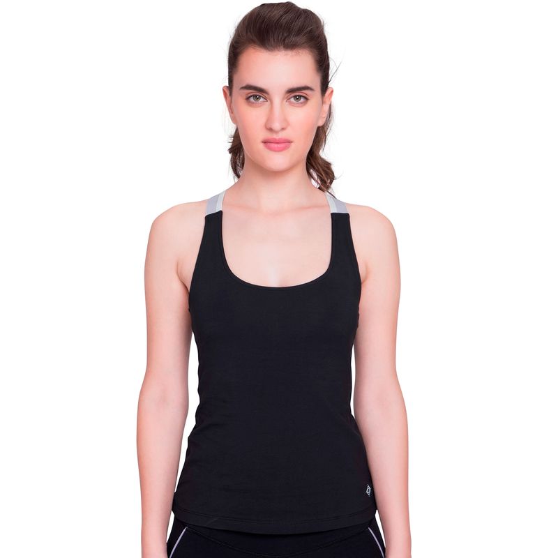 Satva Organic Cotton Sports Cami Tank Top For Women - Black (XL)