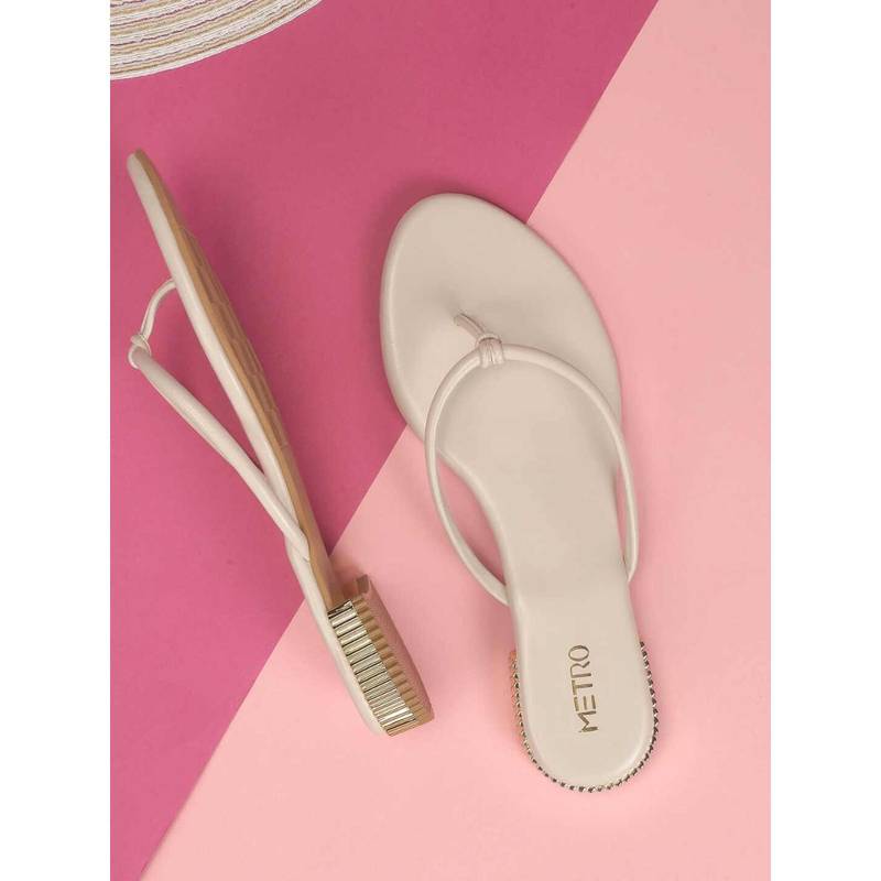 Metro Beige Synthetic Casual Sandals Heels (EURO 36)