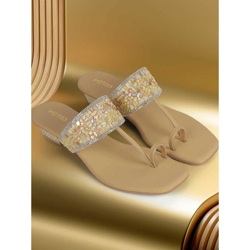Metro Beige Synthetic Party Sandals Heels (EURO 38)