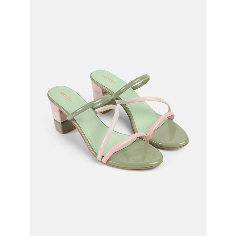 Mochi Green Synthetic Formal Sandals Heels (EURO 37)