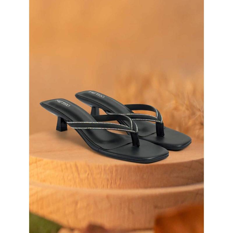 Metro Black Synthetic Casual Stilettos Heels (EURO 39)