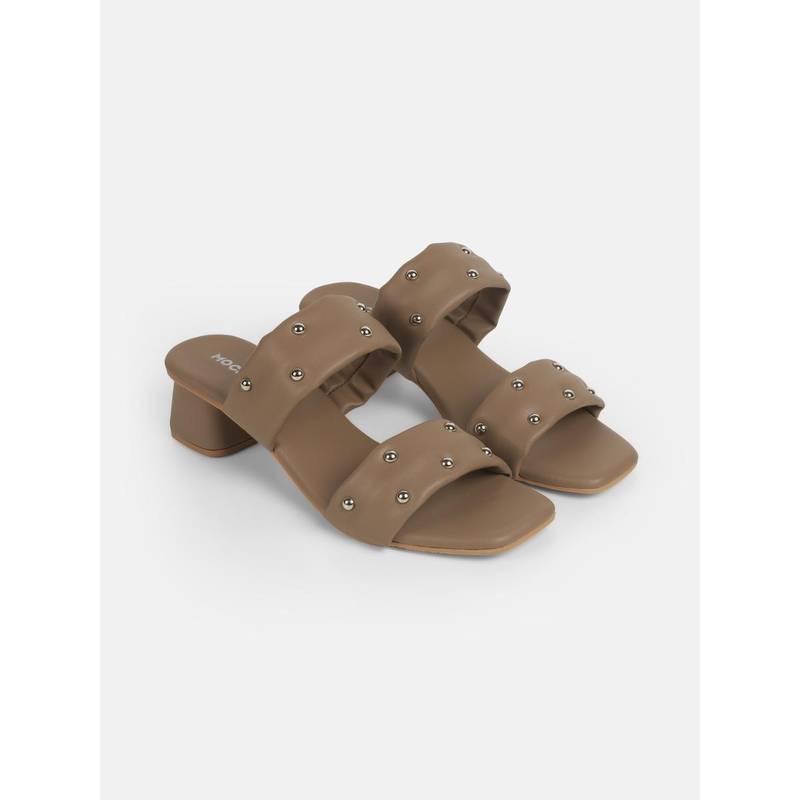 Mochi Beige Synthetic Casual Sandals Heels (EURO 36)