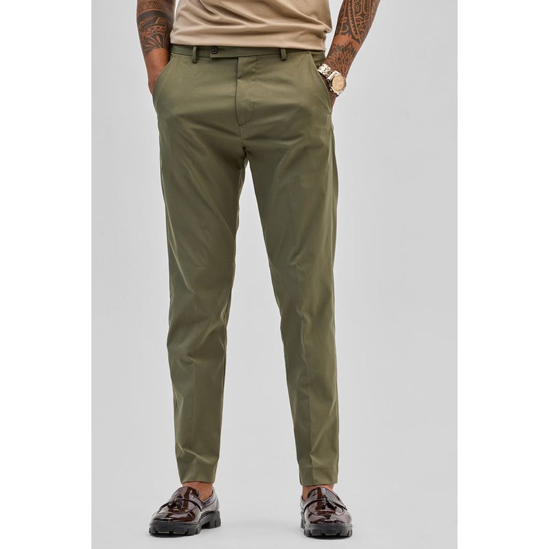 Snitch Olive Solid Slim Fit Chinos (38)