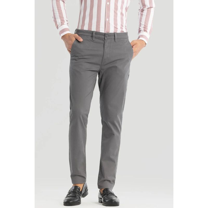 Snitch Grey Solid Slim Fit Chinos (38)