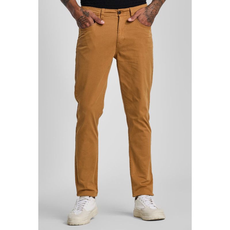 Snitch Brown Solid Slim Fit Chinos (30)