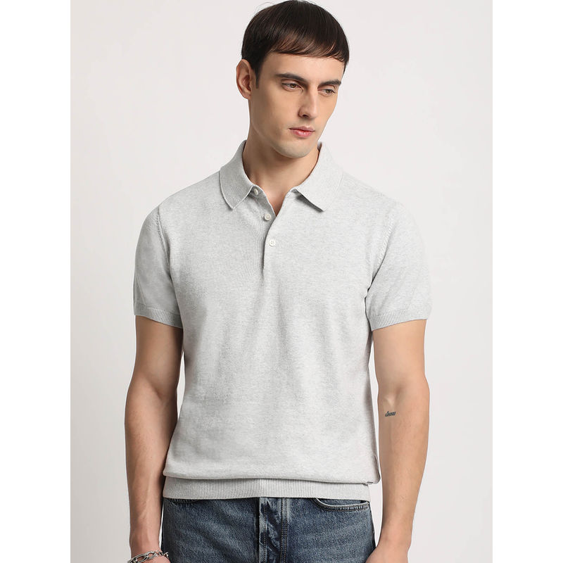 THE BEAR HOUSE Men Grey Solid Regular Fit Polo T-Shirt (2XL)
