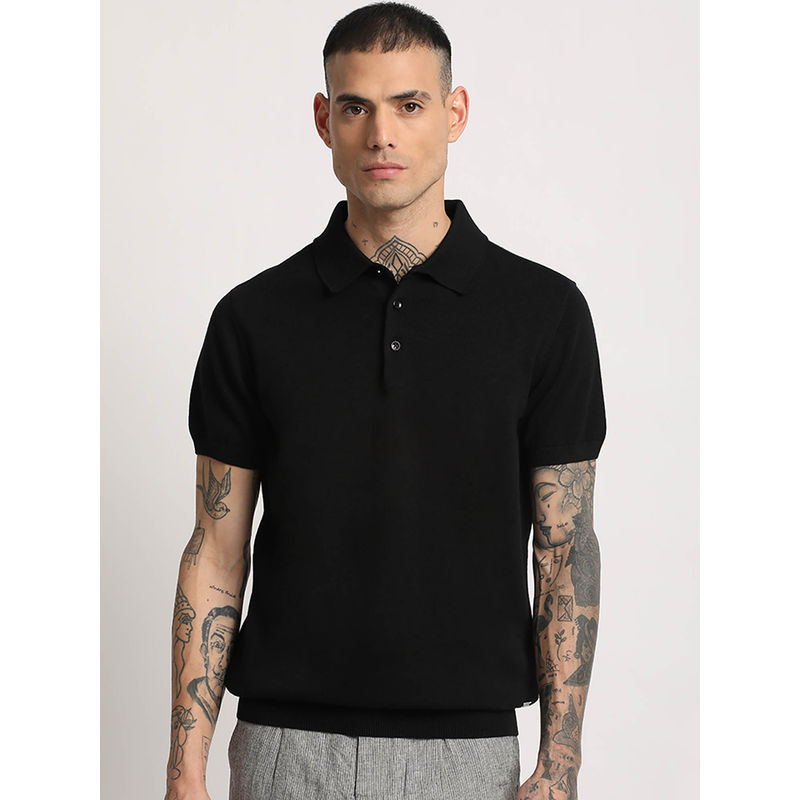 THE BEAR HOUSE Men Black Solid Regular Fit Polo T-Shirt (XL)