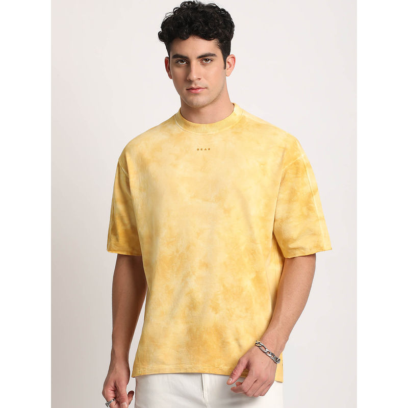 THE BEAR HOUSE Men Yellow Tie and Dye Oversized Fit Round Neck T-shirt (M)