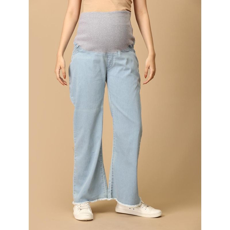 The Mom Store Wide Leg Maternity Denim Shorts With Belly Support (32)