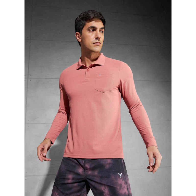 Technosport Pink Solid Slim Fit Polo Sports T-shirt with MATPIQ (M)
