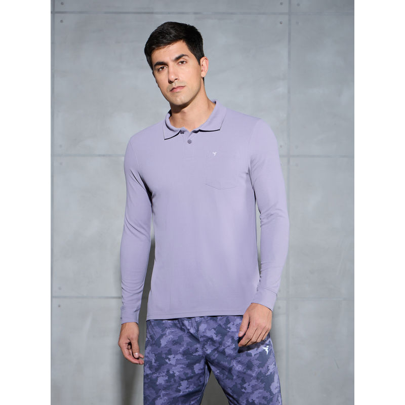 Technosport Purple Solid Slim Fit Polo Sports T-shirt with MATPIQ (M)