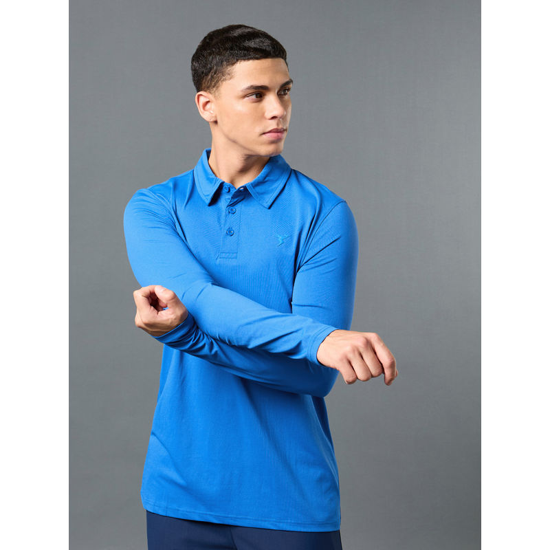 Technosport Blue Solid Slim Fit Polo Sports T-shirt with COTFLEX (M)