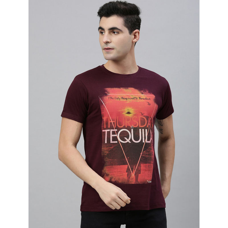 Conditions Apply Maroon Printed T-Shirt (S)