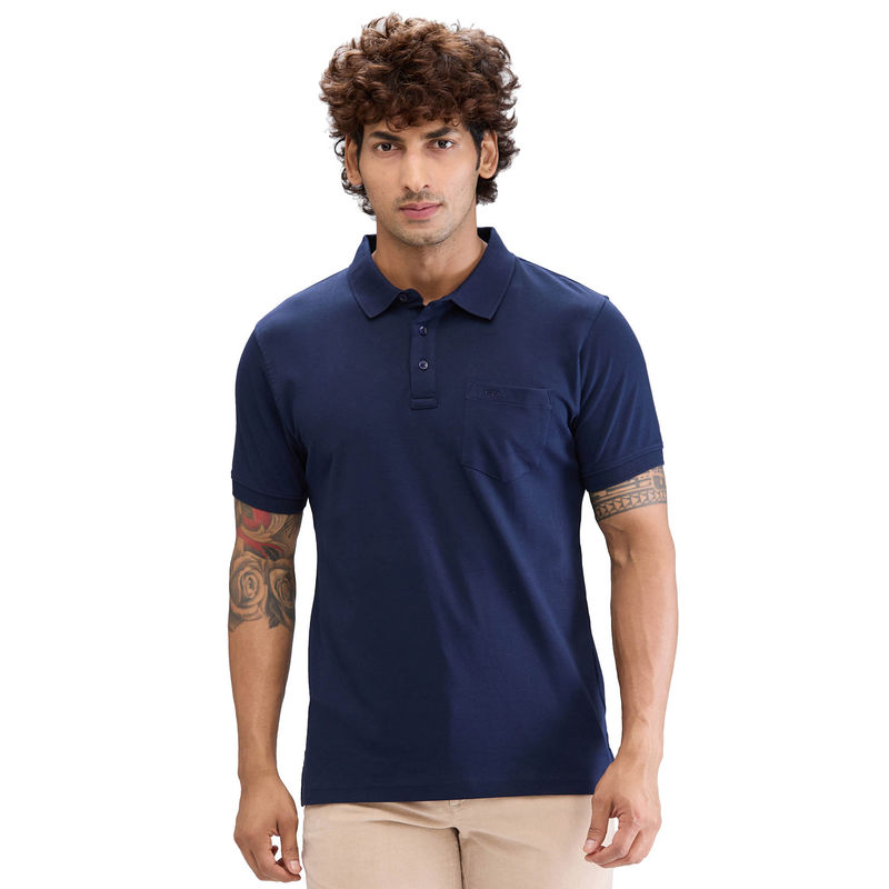 ColorPlus Regular Fit Solid Navy T-Shirt (S)