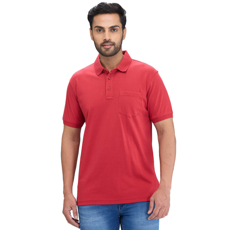 ColorPlus Regular Fit Solid Medium Red T-Shirt (M)