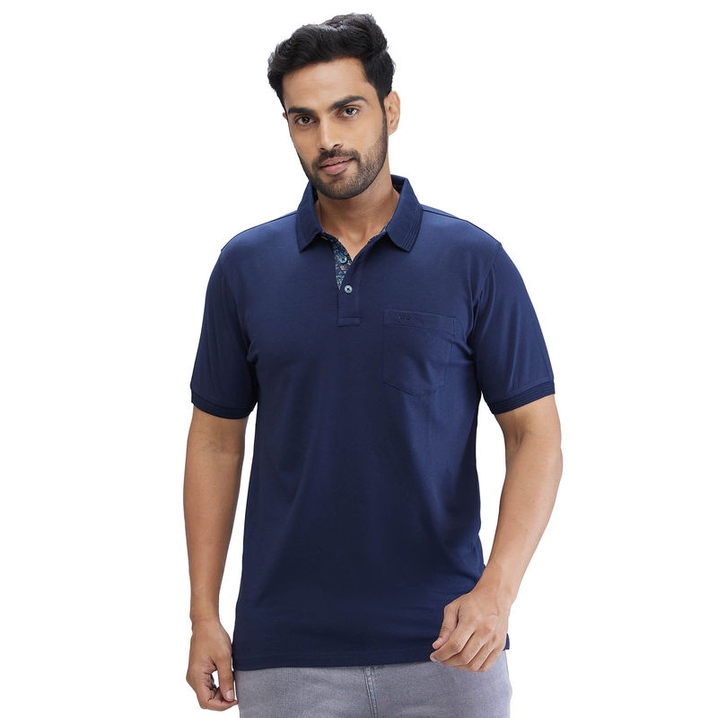 ColorPlus Regular Fit Solid Navy T-Shirt (S)