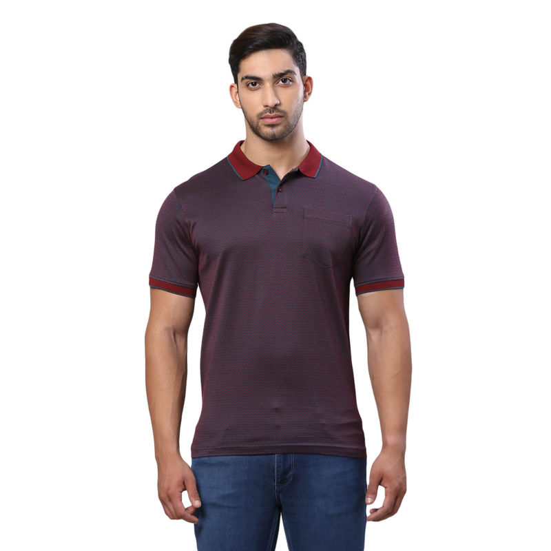 Raymond Regular Fit Woven Design Medium Maroon T-Shirt (S)
