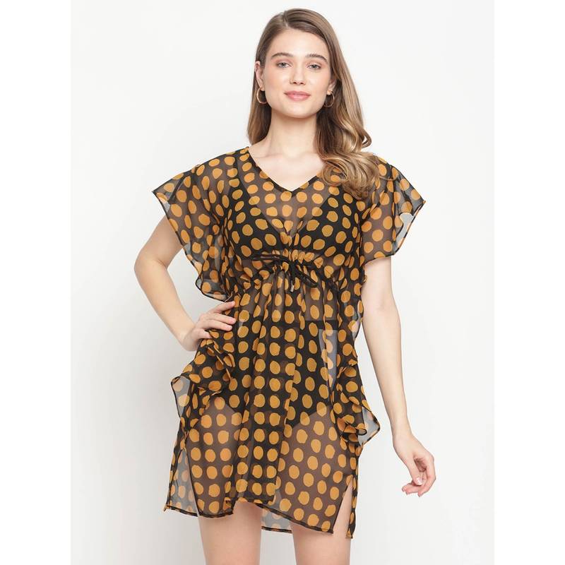 AOBA Women Brown Printed Cover-Up Beach Dress (XL)
