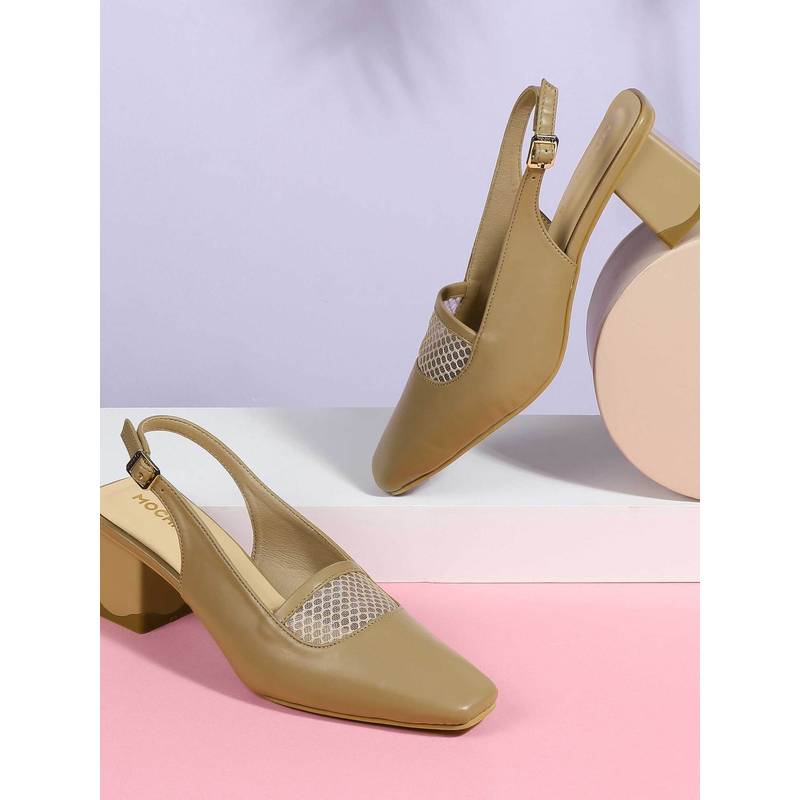 Mochi Women Beige Block Heels (EURO 36)