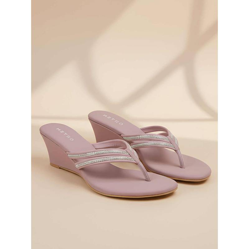 Metro Women Peach Wedges Heels (EURO 36)